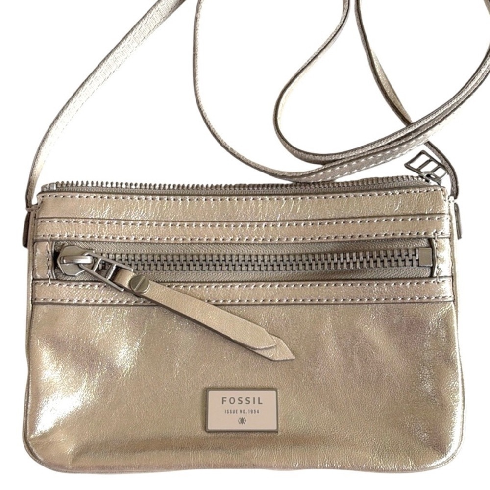 EUC Fossil Leather Crossbody Bag Light Gold